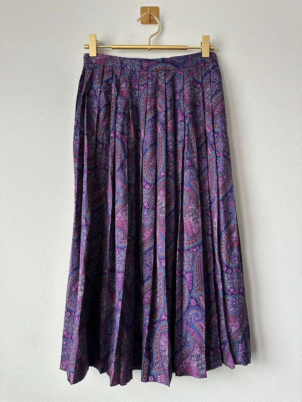Vintage Pendleton Paisley Pleated Maxi Skirt Purple Boho NWT Wool Blend Petite 6